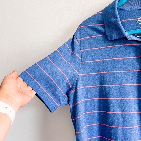 St. John’s Bay Men’s Blue & Orange Stripe Cotton Casual Polo Medium Quick Dry - Picture 6 of 6